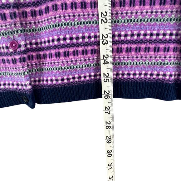 Talbots Cardigan Sweater Womens XL Purple Blue Fair Isle Striped Lambswool Cozy - Picture 10 of 14